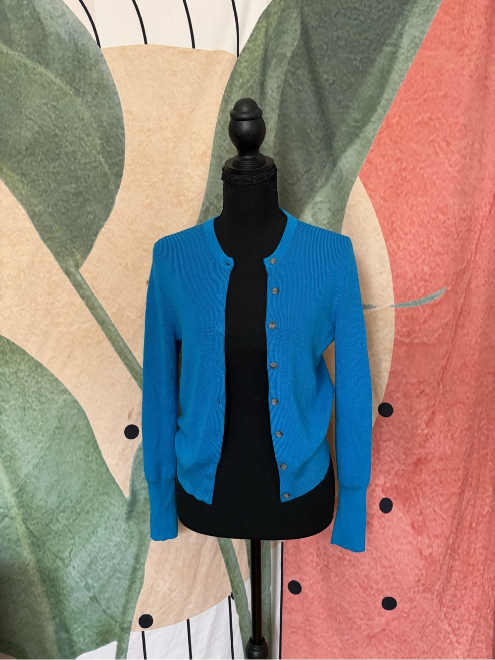 New Classic Blue Crewneck Button-Front Women's Sweater